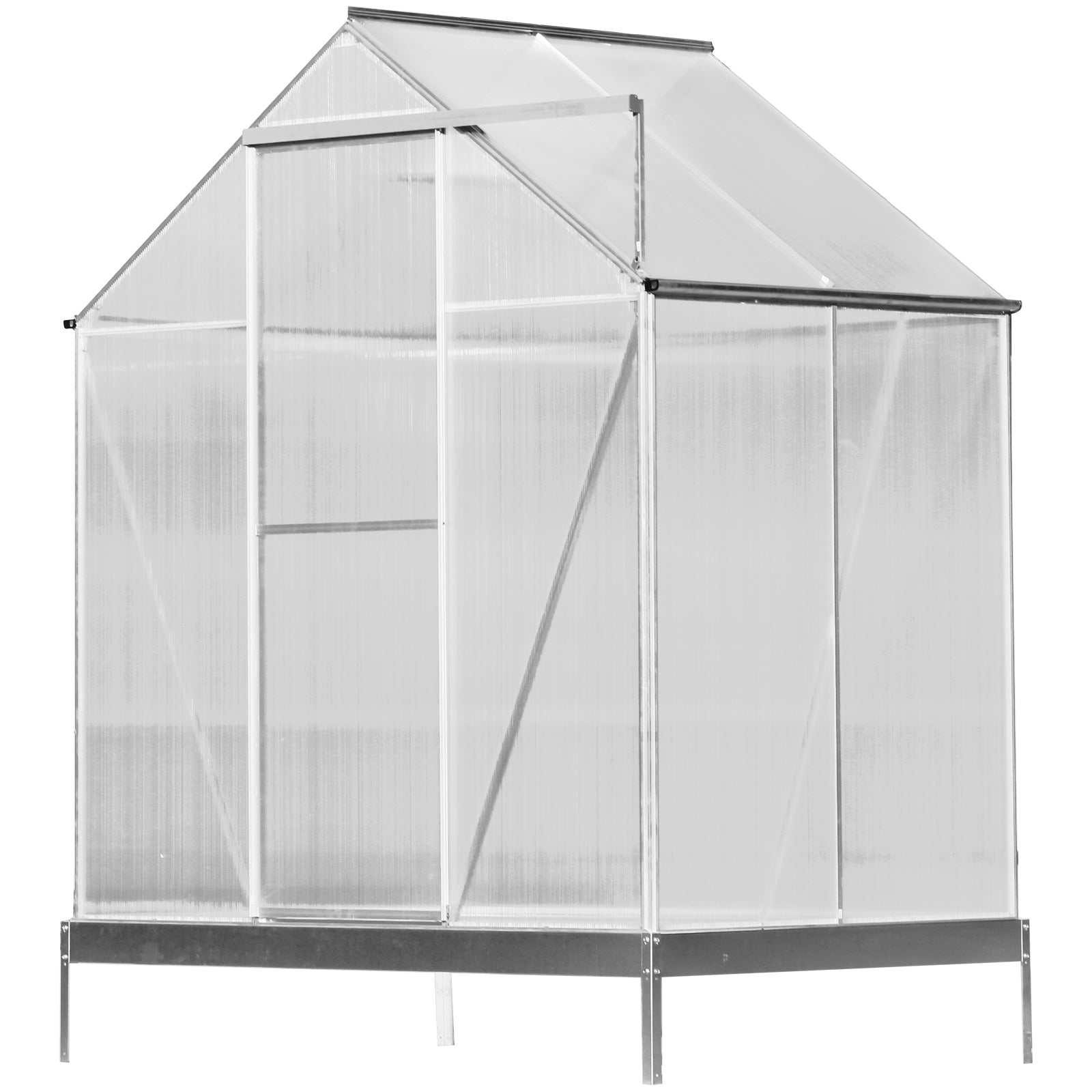 6.3'*4.2'*7' Polycarbonate Greenhouse, Heavy Duty Outdoor Aluminum Walk-in Green House Kit with Rain Gutter, Vent and Door for Backyard Garden,   color aluminium