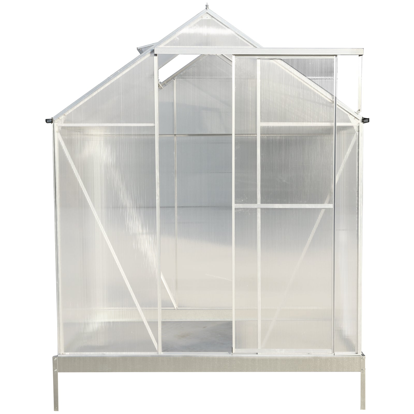 6.3'*4.2'*7' Polycarbonate Greenhouse, Heavy Duty Outdoor Aluminum Walk-in Green House Kit with Rain Gutter, Vent and Door for Backyard Garden,   color aluminium