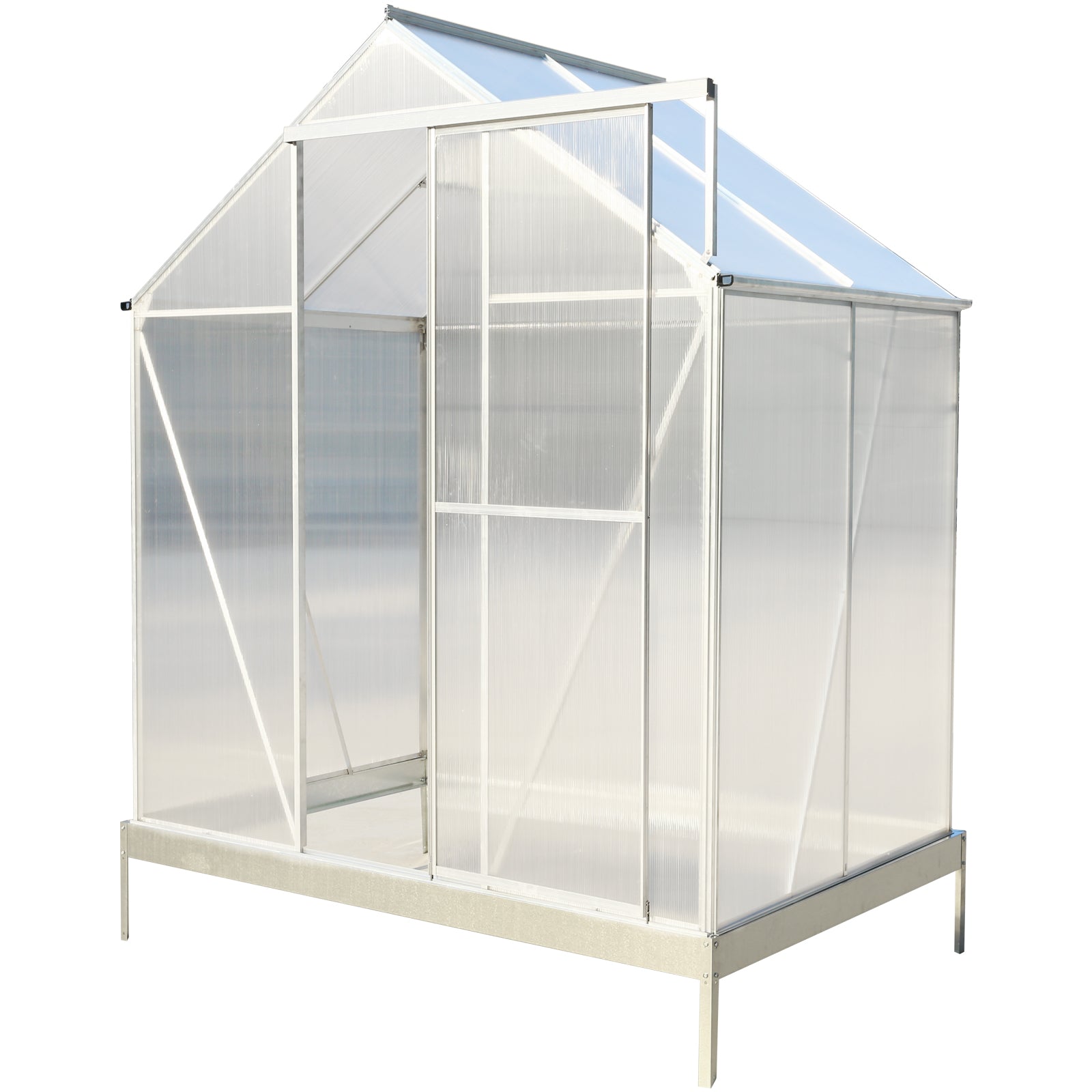 6.3'*4.2'*7' Polycarbonate Greenhouse, Heavy Duty Outdoor Aluminum Walk-in Green House Kit with Rain Gutter, Vent and Door for Backyard Garden,   color aluminium
