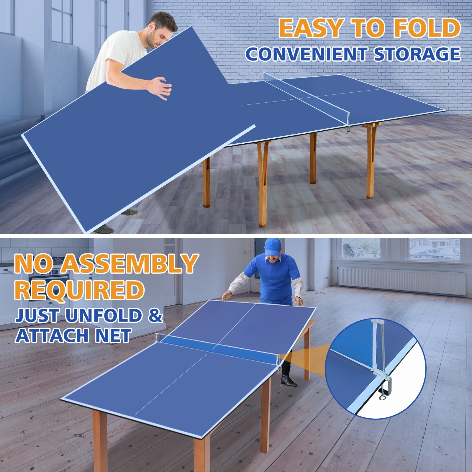 8.5ft Blue Mid-Size Ping Pong Conversion Top Foldable & Portable Table Tennis Table Top for Indoor Games