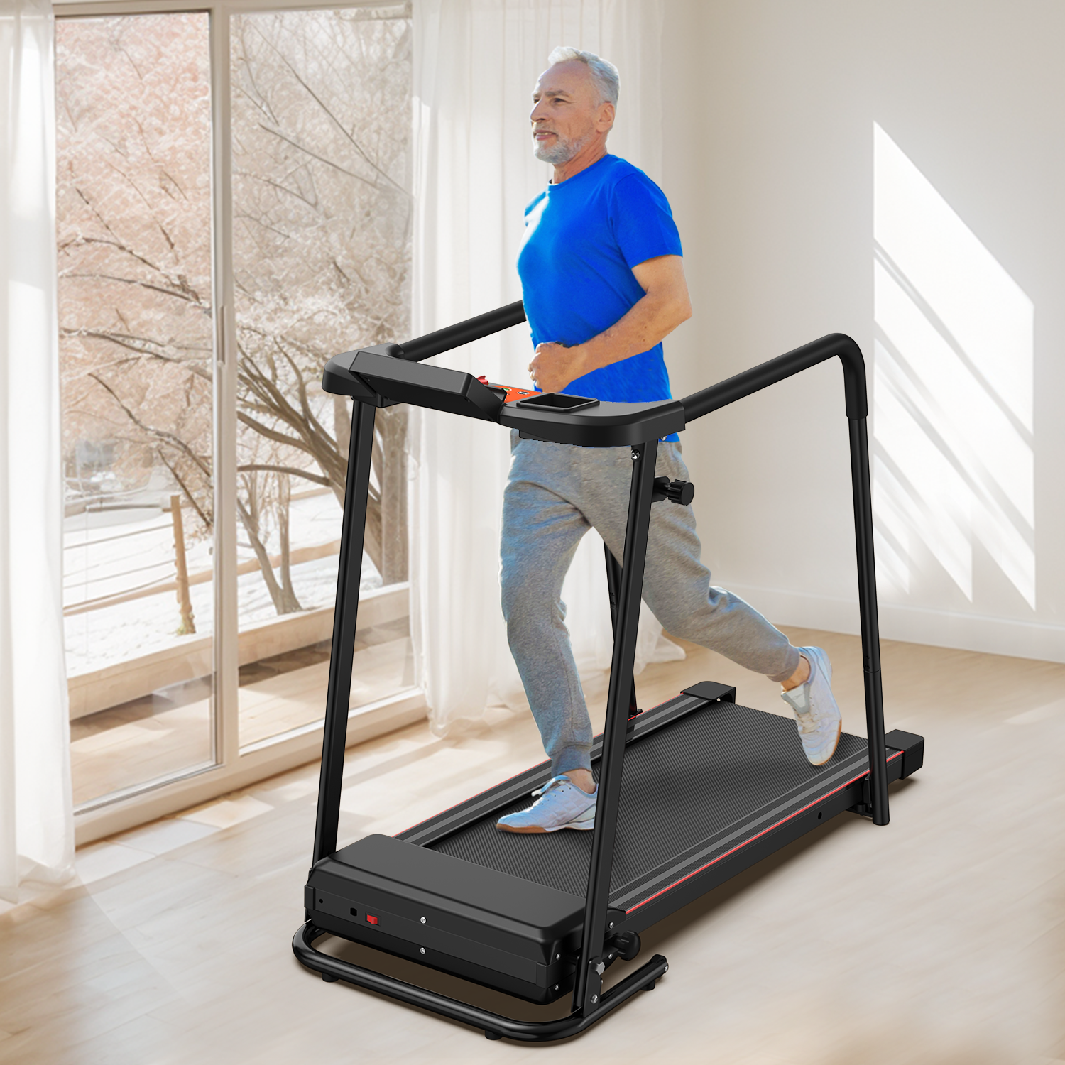 Walking Treadmills for Home, Extended Handrails for Recovery Fitness, Portable Foldable Treadmill for Seniors with Optional APP Control, 300 LBS Capacity