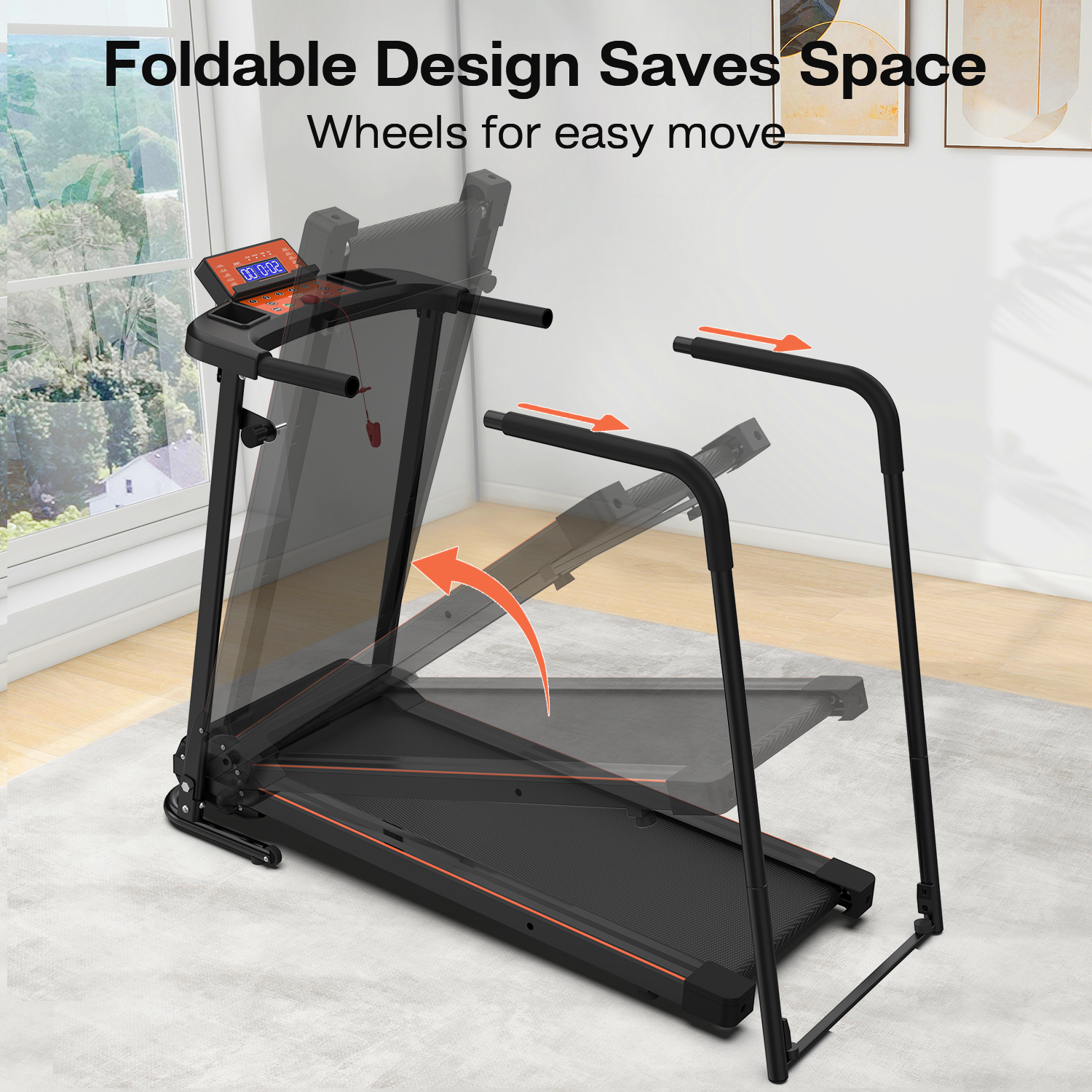 Walking Treadmills for Home, Extended Handrails for Recovery Fitness, Portable Foldable Treadmill for Seniors with Optional APP Control, 300 LBS Capacity