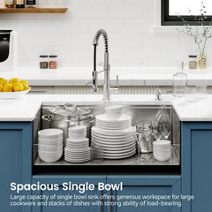 Stainless Steel Kitchen Sink, 33″x19″ Single Bowl, Undermount Handmade Sink in Dark Gray, with Cutting Board, Colander