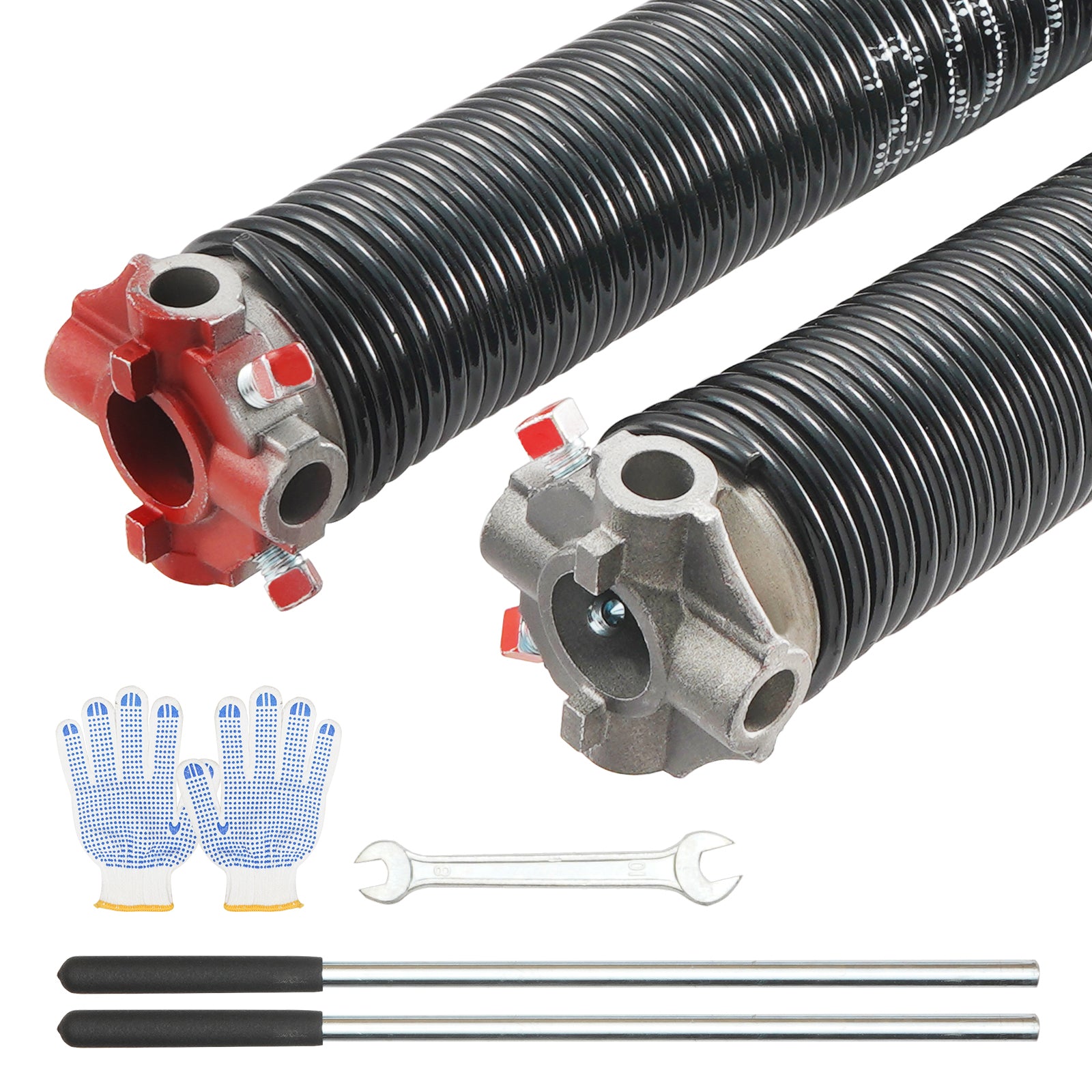 Garage Door Torsion Springs, Pair of 0.207 x 2 x 22inch, 16000 Cycles, Garage Door Springs with Non-Slip Winding Bars, Gloves and Mounting Wrench, Electrophoresis Coated for Replacement