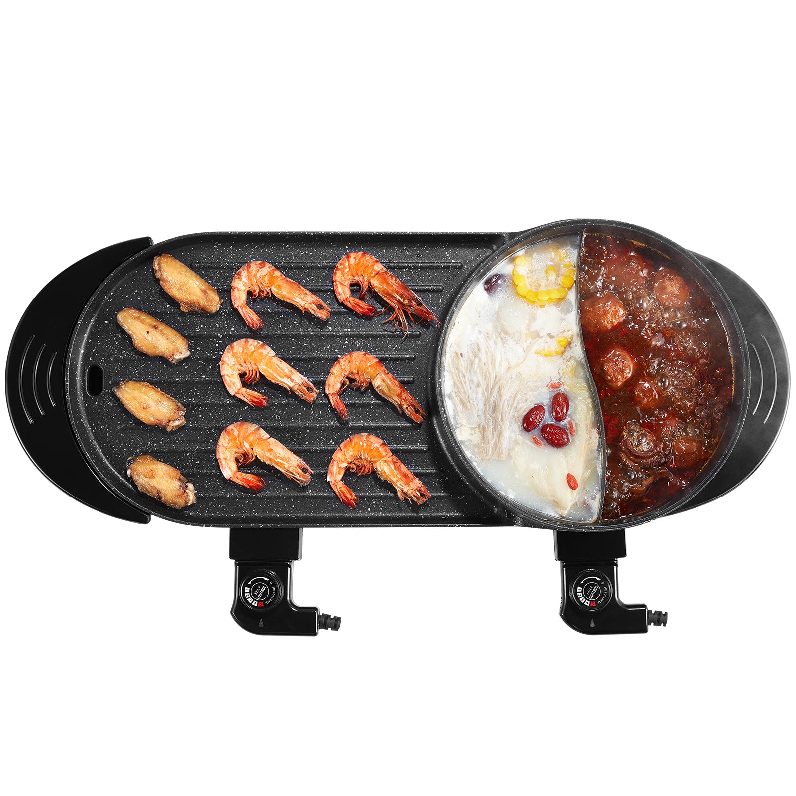 Hot Pot with Grill 2200W 2-in-1 Electric Smokeless Grill Hot Pot for 1-6 People