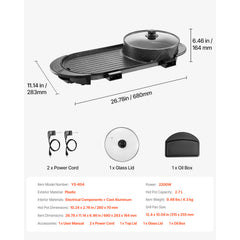 Hot Pot with Grill 2200W 2-in-1 Electric Smokeless Grill Hot Pot for 1-6 People