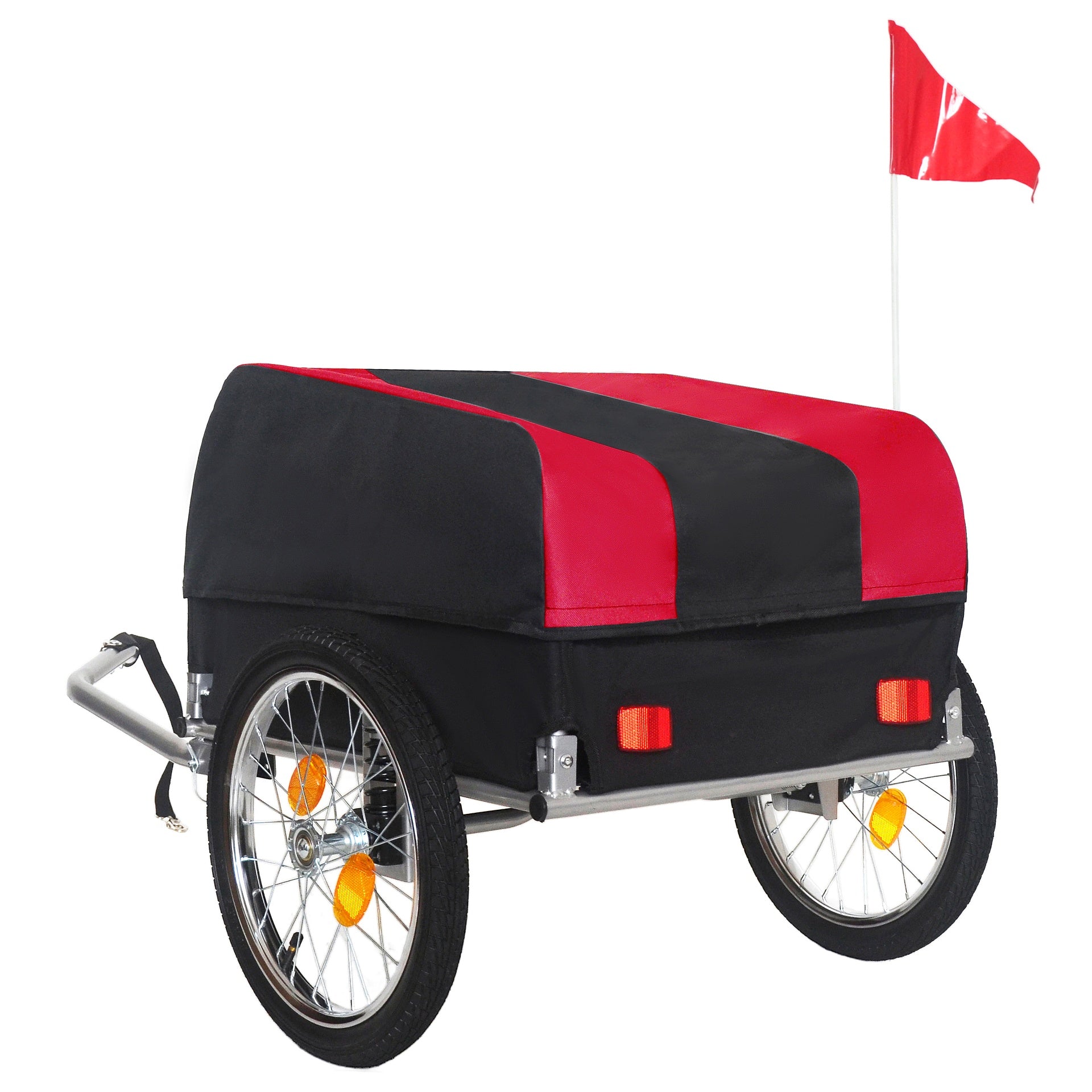 Heavy-Duty Bike Cargo Trailer with Removable Waterproof Cover – 88 lbs Capacity, 16" All-Terrain Wheels & Foldable Design for Camping, Groceries red black