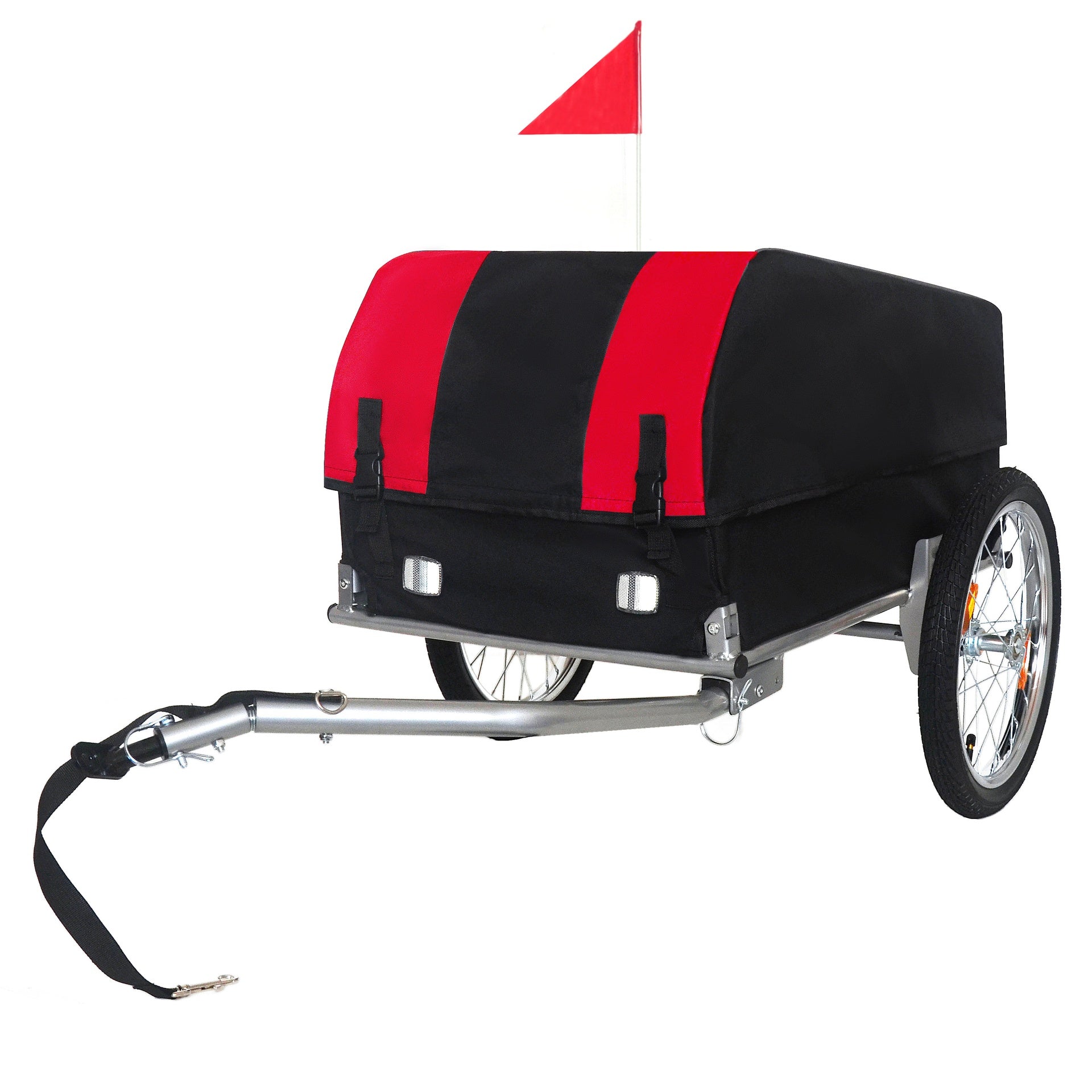 Heavy-Duty Bike Cargo Trailer with Removable Waterproof Cover – 88 lbs Capacity, 16" All-Terrain Wheels & Foldable Design for Camping, Groceries red black