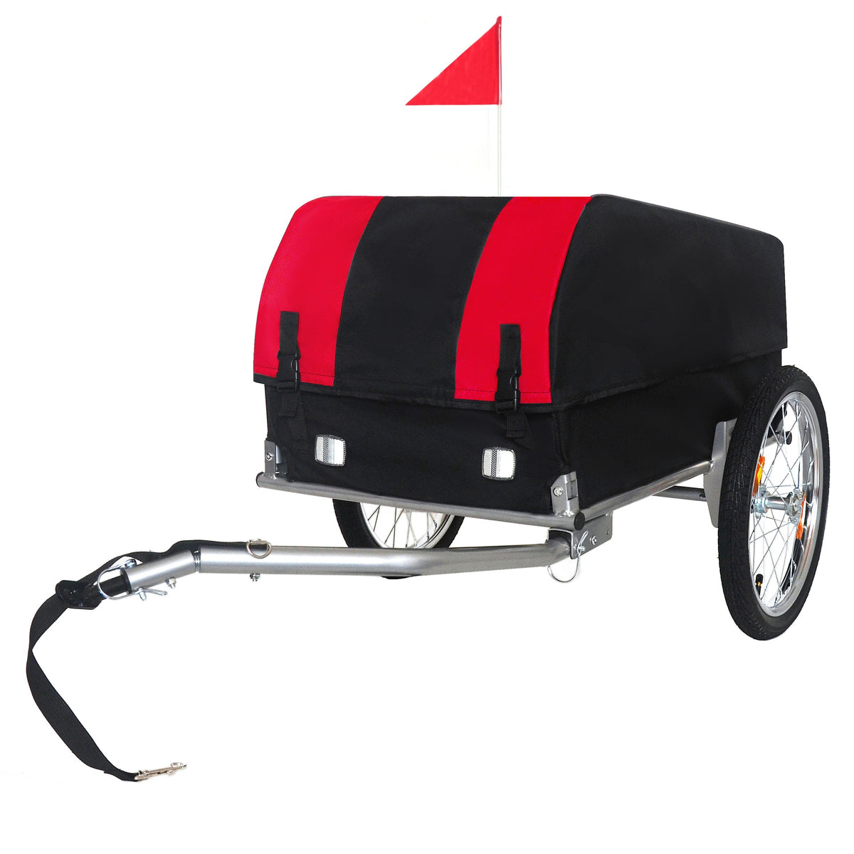 Heavy-Duty Bike Cargo Trailer with Removable Waterproof Cover – 88 lbs Capacity, 16" All-Terrain Wheels & Foldable Design for Camping, Groceries red black