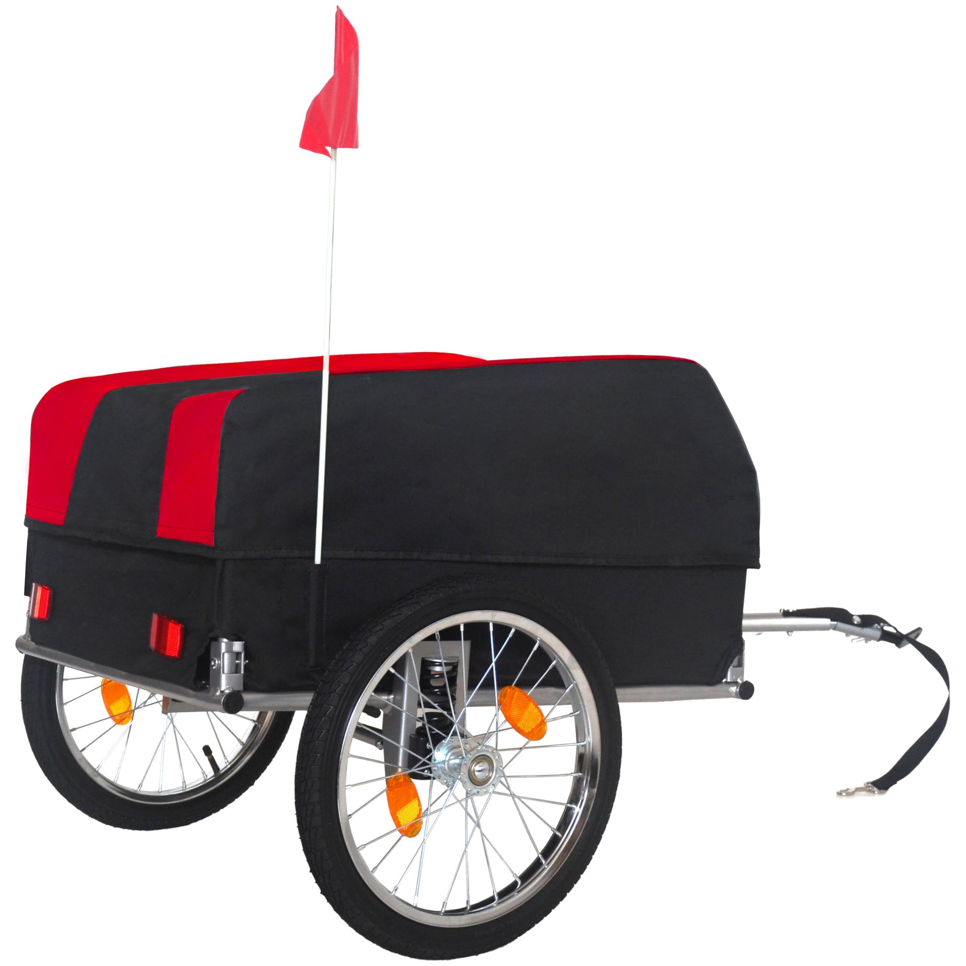 Heavy-Duty Bike Cargo Trailer with Removable Waterproof Cover – 88 lbs Capacity, 16" All-Terrain Wheels & Foldable Design for Camping, Groceries red black