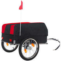 Heavy-Duty Bike Cargo Trailer with Removable Waterproof Cover – 88 lbs Capacity, 16" All-Terrain Wheels & Foldable Design for Camping, Groceries red black