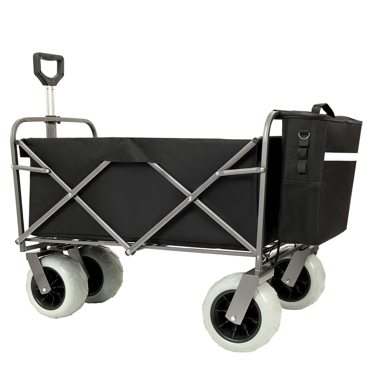 Beach Wagon with Big Wheels for Sand 500lbs capacity - All Terrain Steel Frame Utility Cart with 9" Pneumatic Tires, Collapsible Folding Design ,strap with multiuse bag ,black