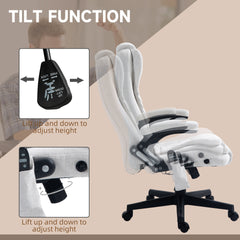 HOMCOM 6 Point Vibrating Massage Office Chair with Heat, Linen High Back Executive Office Chair with Reclining Backrest, Padded Armrests and Remote, Cream White