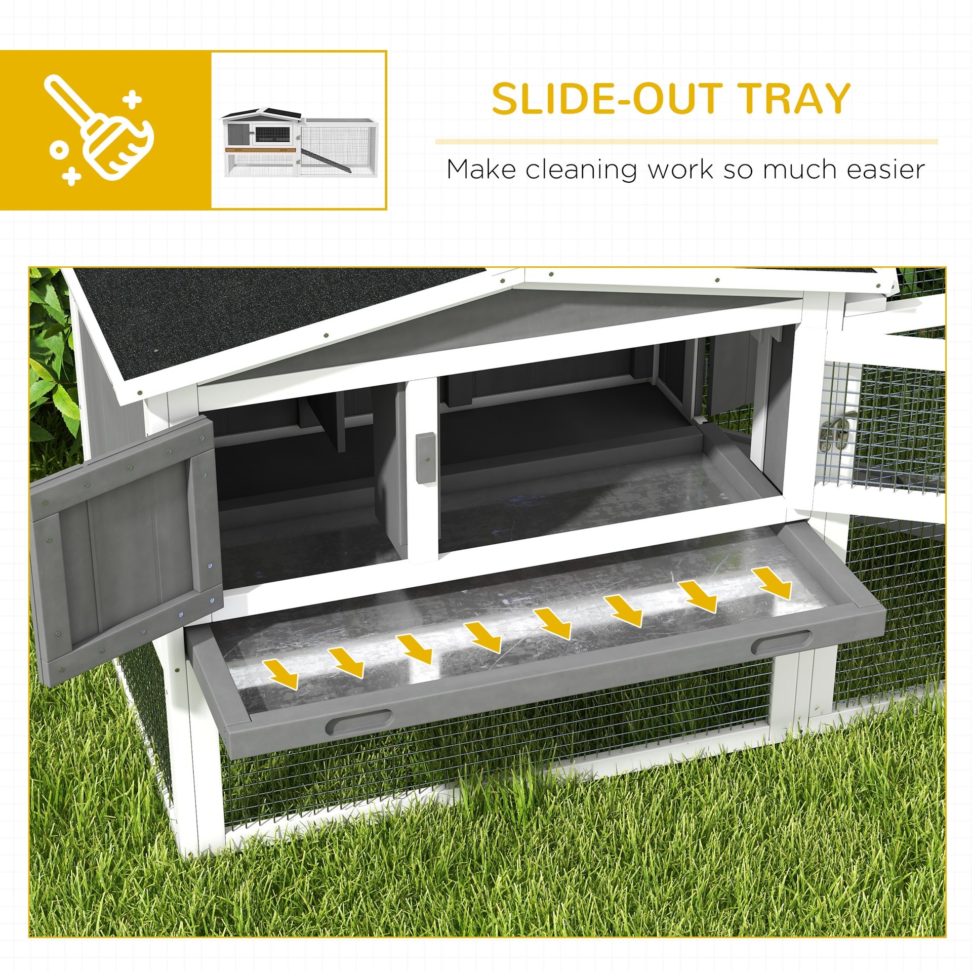 PawHut Rabbit Hutch 2-Story Bunny Cage Small Animal House with Slide Out Tray, Detachable Run, for Indoor Outdoor, 61.5" x 23" x 27", Light Gray