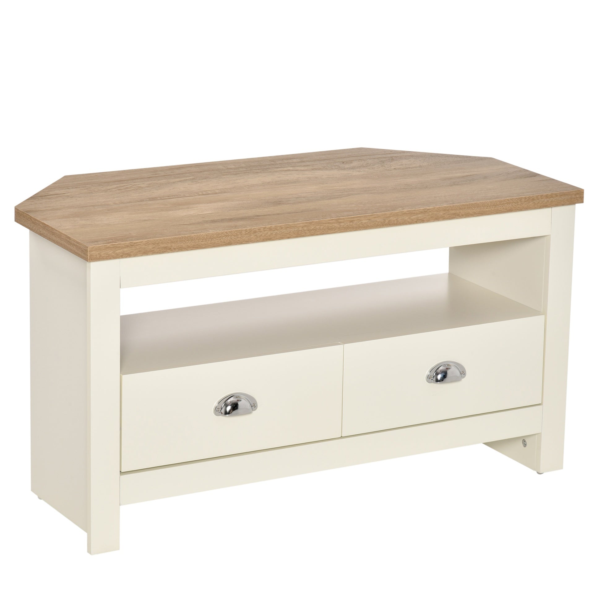 HOMCOM Corner TV Stand Up To 50", Entertainment Center TV Console Table with Drawers and Open Storage Compartment for Living Room, White