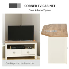 HOMCOM Corner TV Stand Up To 50", Entertainment Center TV Console Table with Drawers and Open Storage Compartment for Living Room, White