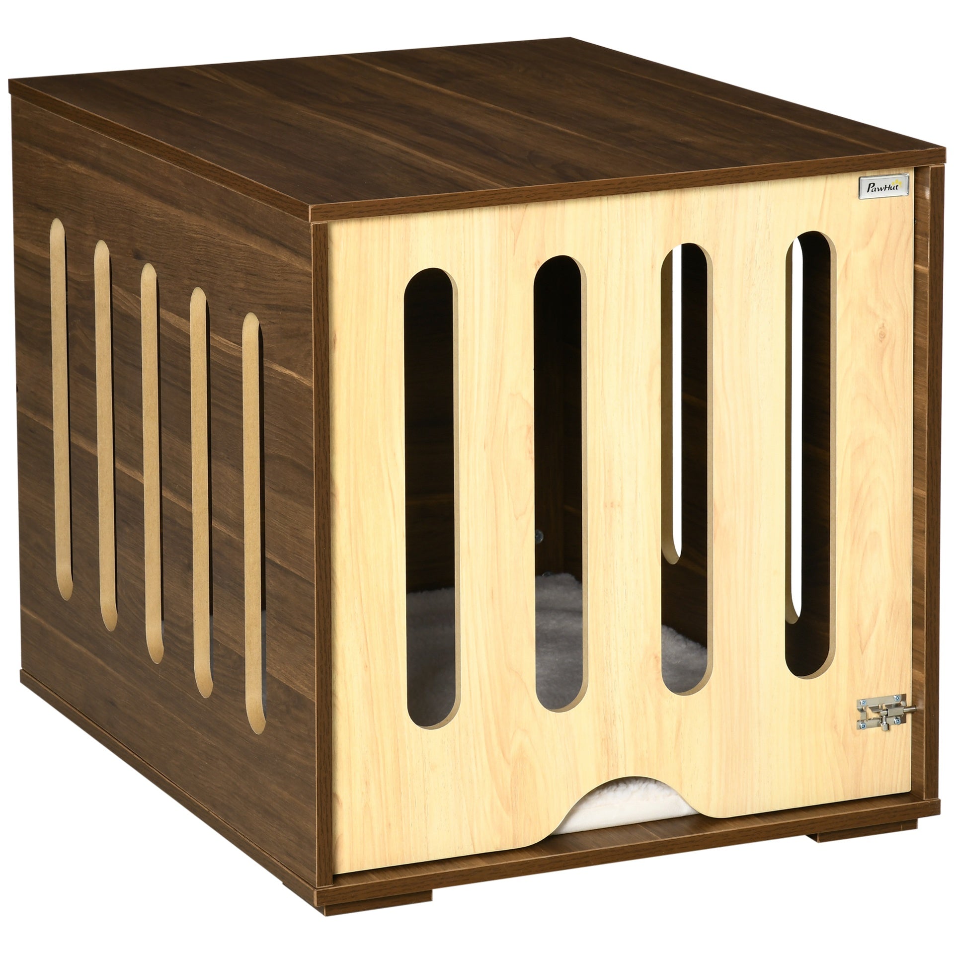 PawHut Furniture Style Dog Crate End Table with Removable Door Panel, Dog Crate Bed with Foam Cushion, Safety Lock, Indoor Use, for Small & Medium Dogs, Brown
