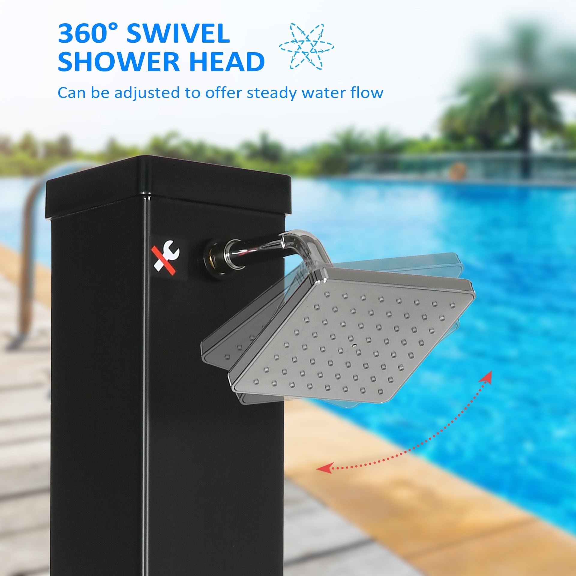 Outsunny 10.6 Gallons Solar Heated Shower with Free-Rotating Shower Head, Temperature Adjustment & Foot Shower, 2-Section Outdoor Shower for Backyard Poolside Beach Pool Spa, 7ft