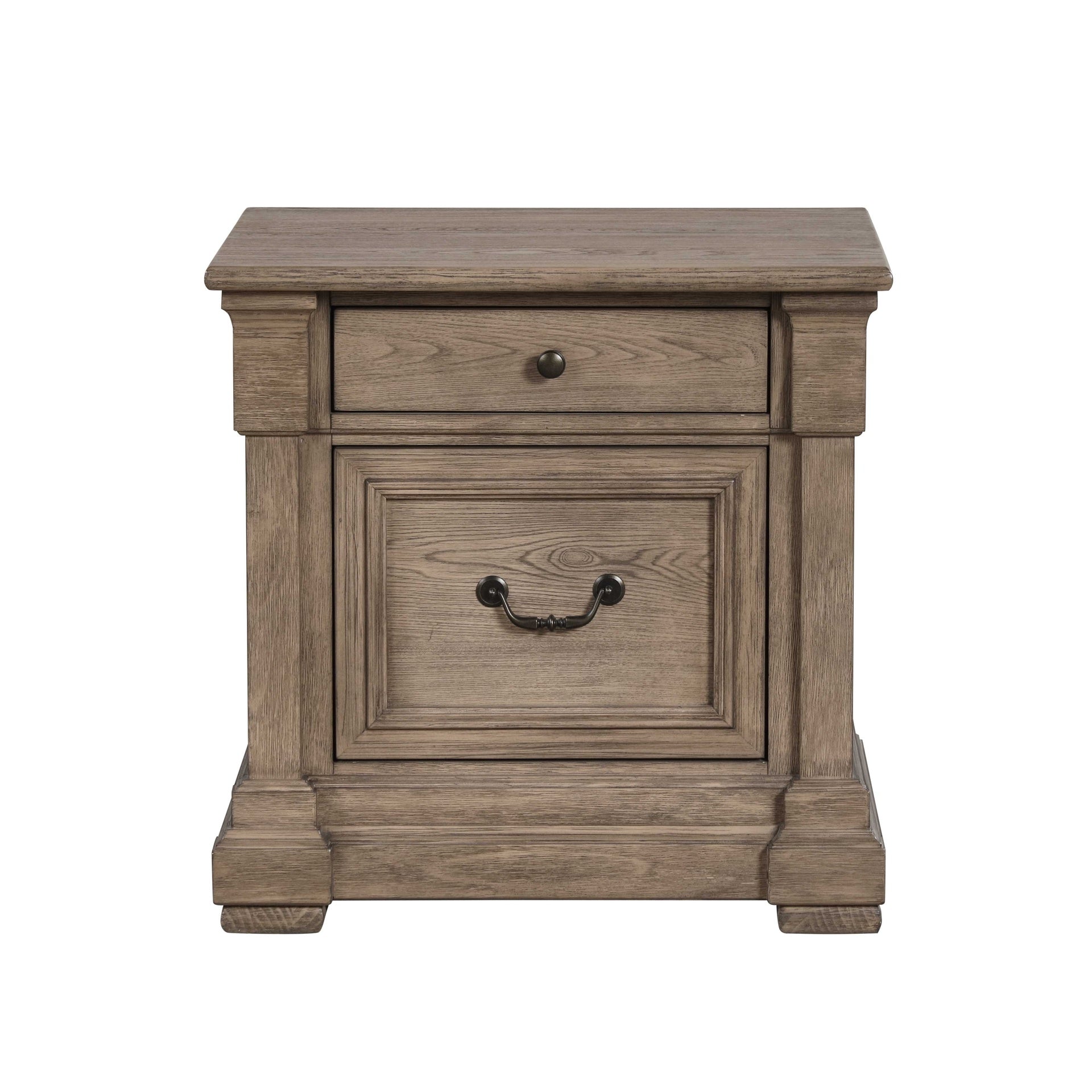 French And English Dovetail Dovetail Drawer Nightstand 1pc Metal Handle And Knob Felt Lined Top Drawer Weathered Gray Finish Transitional Bedroom Furniture