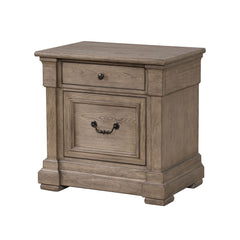 French And English Dovetail Dovetail Drawer Nightstand 1pc Metal Handle And Knob Felt Lined Top Drawer Weathered Gray Finish Transitional Bedroom Furniture