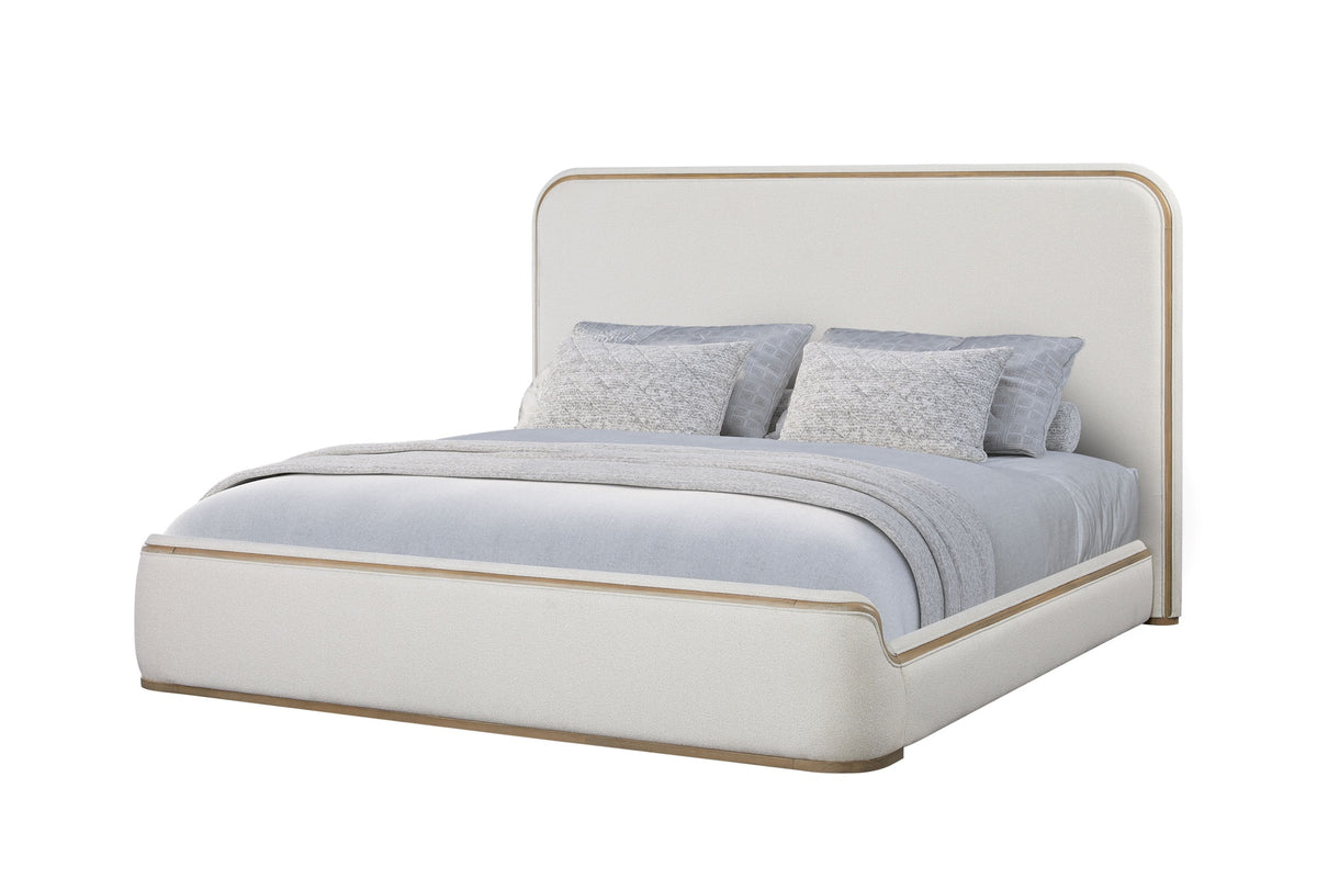 Queen Upholstered Bed - Toffee & White Sand