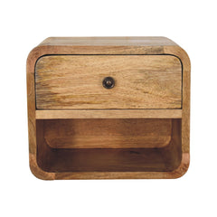 Solid Wood Mini Oak-ish Floating Open Bedside, 1-Drawer