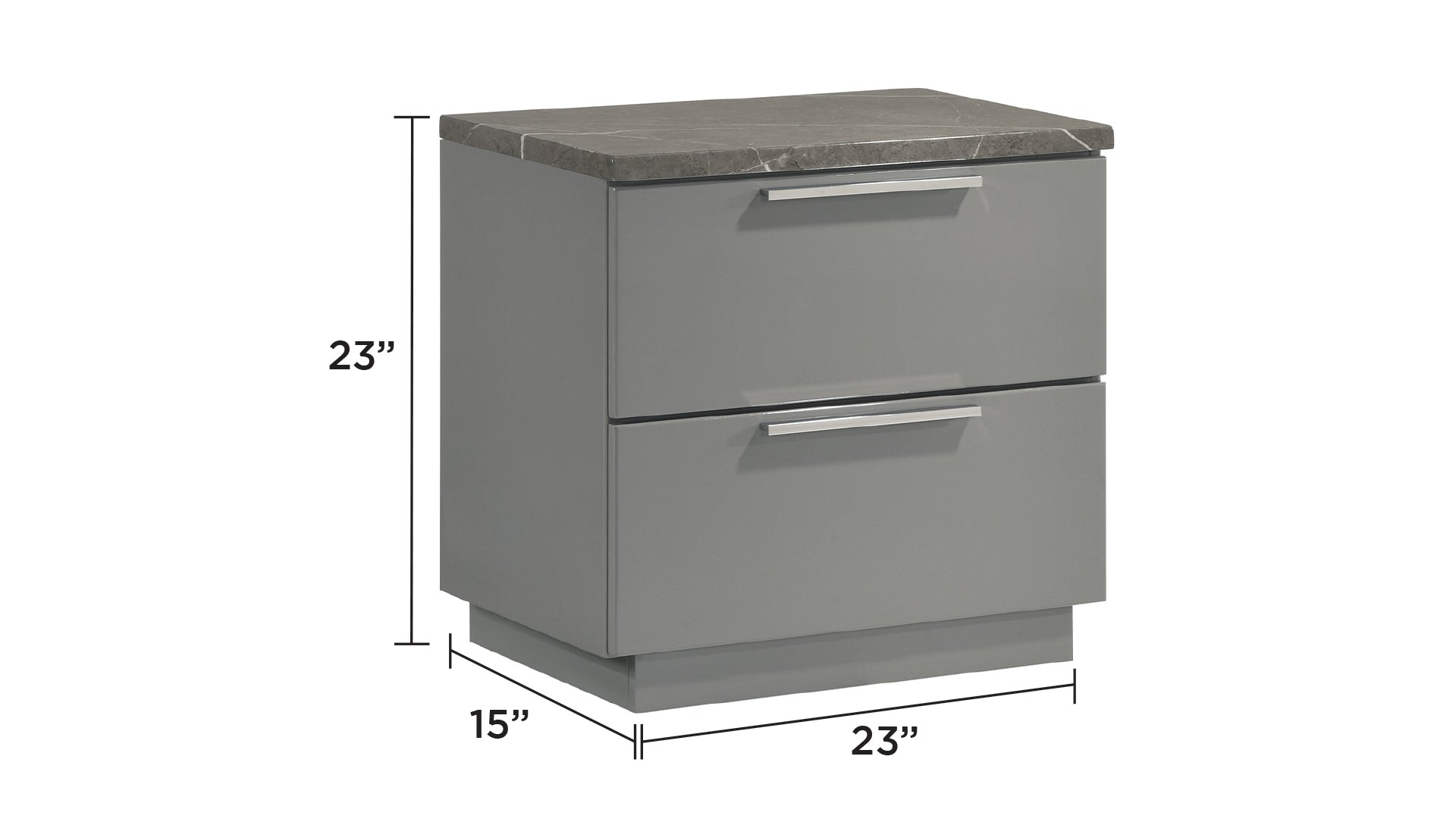 Elara Nightstand – Two-Tone High-Gloss Marble & Lacquer Finish with Red Velvet-Lined Drawers and Metal-Finished Legs- Gray same as G150108692  (NJ inventory)