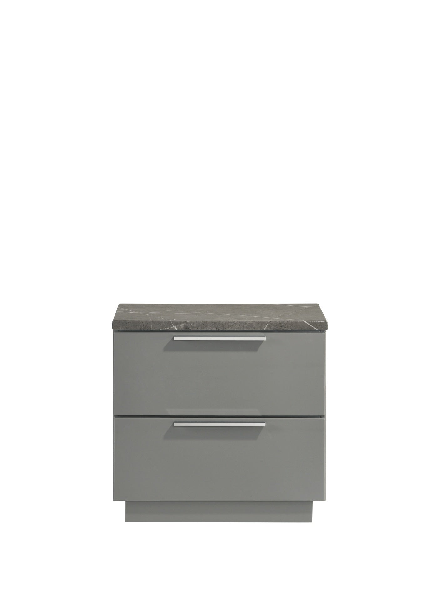 Elara Nightstand – Two-Tone High-Gloss Marble & Lacquer Finish with Red Velvet-Lined Drawers and Metal-Finished Legs- Gray same as G150108692  (NJ inventory)