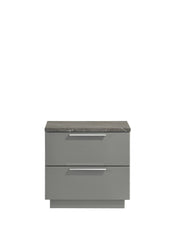 Elara Nightstand – Two-Tone High-Gloss Marble & Lacquer Finish with Red Velvet-Lined Drawers and Metal-Finished Legs- Gray same as G150108692  (NJ inventory)