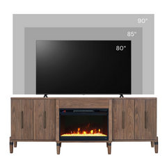 Tranquility 78 inch Fireplace TV Stand for TVs up to 90 inches, Minimal Assembly, Walnut Finish