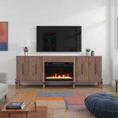 Tranquility 78 inch Fireplace TV Stand for TVs up to 90 inches, Minimal Assembly, Walnut Finish
