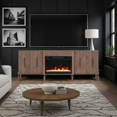 Tranquility 78 inch Fireplace TV Stand for TVs up to 90 inches, Minimal Assembly, Walnut Finish