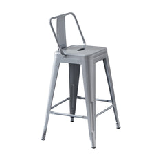 Modern Light Weight Industrial Contemporary Rustic Vintage Costal Metal Barstools with Bucket Back and 4 Leg Design, Seat Bar Stools (Set of 2) (24" Seat, Distressed White)