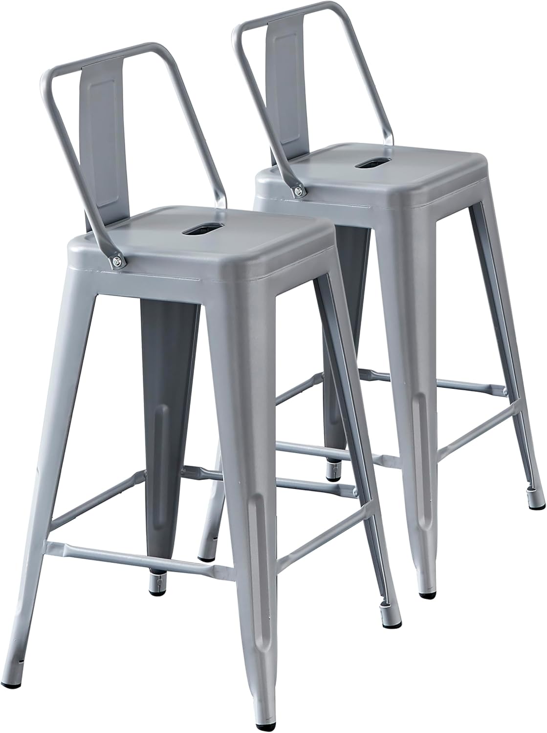 Modern Light Weight Industrial Contemporary Rustic Vintage Costal Metal Barstools with Bucket Back and 4 Leg Design, Seat Bar Stools (Set of 2) (24" Seat, Distressed White)