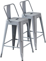 Modern Light Weight Industrial Contemporary Rustic Vintage Costal Metal Barstools with Bucket Back and 4 Leg Design, Seat Bar Stools (Set of 2) (24" Seat, Distressed White)