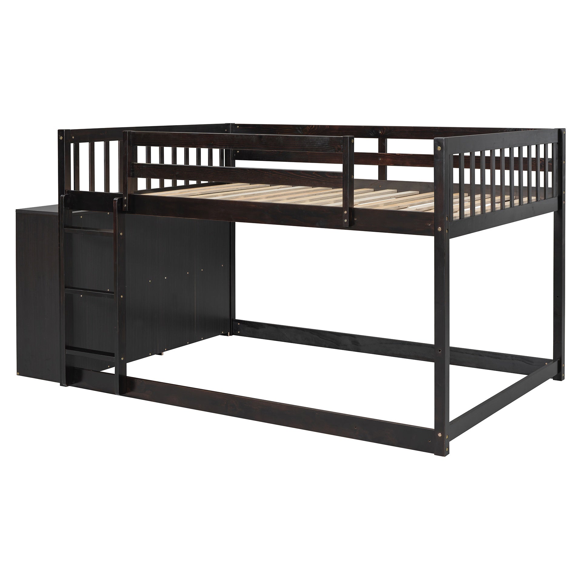 Full over Full Bunk Bed with 4 Drawers and 3 Shelves-Espresso