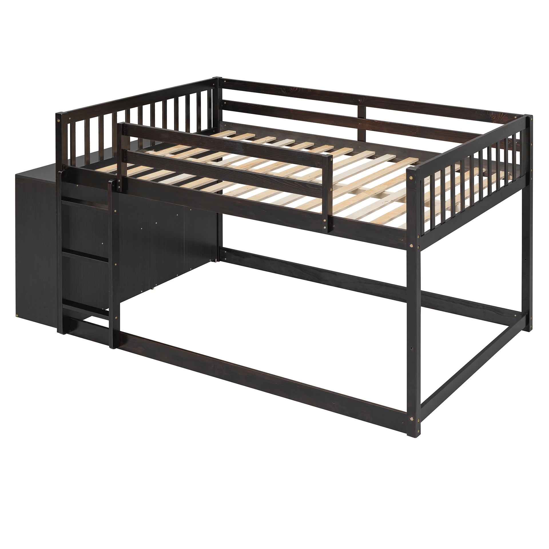 Full over Full Bunk Bed with 4 Drawers and 3 Shelves-Espresso