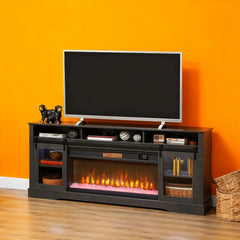 TV Console with Electric Fireplace, Open Storage and Side Cabinets