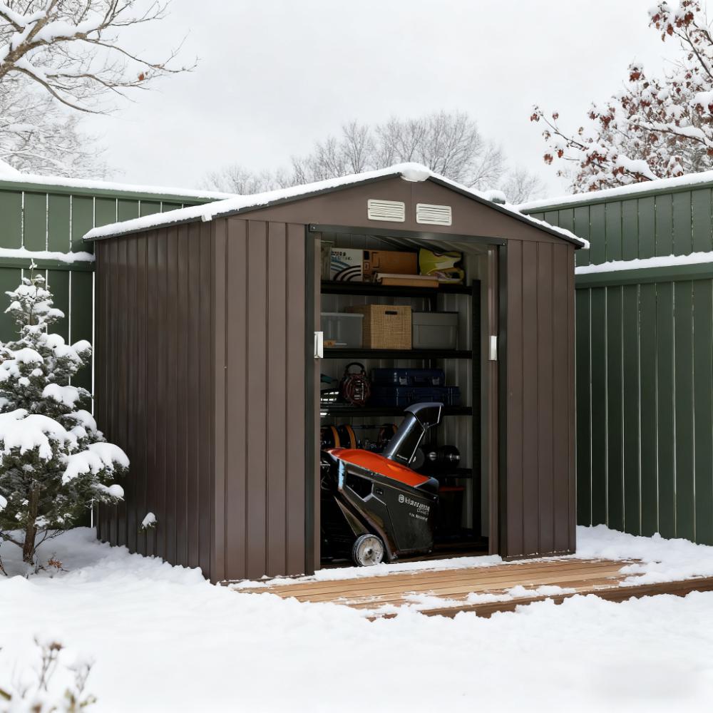 Brown  83.75" L x 51.25" W x 72.75" H Outdoor Storage Shed, Garden Tool House for Backyard Patio