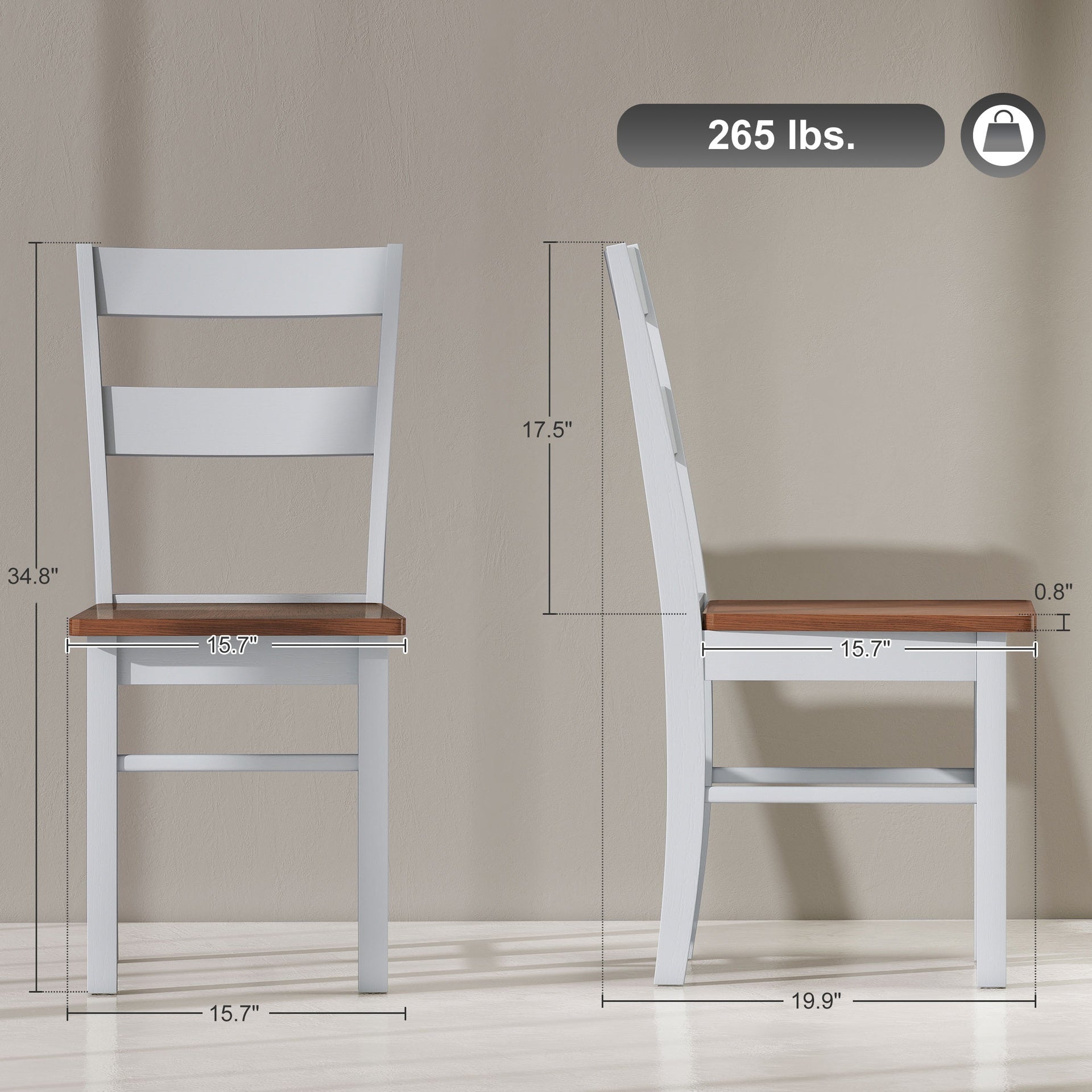 Set of 2 Wood Kitchen Table Chairs with Open Back,Dining Table Chairs
