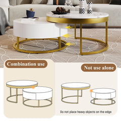 Modern Round  Nesting Coffee Table with Drawers in White