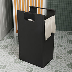 Bathroom Side Cabinet with Bamboo Front & Hamper - Natural/White