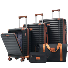 Luggage Sets 5 Piece with Front Opening , Hardside Expandable Carry on Suitcase with Spinner Wheels TSA Lock USB Port  Cup Holder Duffel Bag and Toiletry Bag