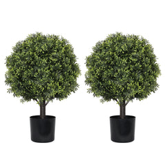 22in Artificial Topiary Boxwood Ball Trees – Faux Evergreen Potted Shrubs for Porch, Patio, Entryway, or Indoor Living Room Decor, 2pcs/set