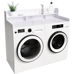 Washer Dryer Countertop with Non-slip Pads Laundry Wood Shelf Topper with Edge, 54" Width x 27.5" Depth Double Layer Organizer for Washer and Dryer Laundry Hamper Counter Storage Organization (WHITE)