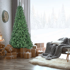 8FT Artificial Christmas Tree with 1136 PVC Tips, Hinged Structure & Metal Stand – Full Green Holiday Tree for Office, Apartment, or Party Decoration