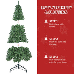 8FT Artificial Christmas Tree with 1136 PVC Tips, Hinged Structure & Metal Stand – Full Green Holiday Tree for Office, Apartment, or Party Decoration