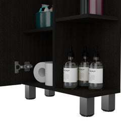 Mirror Linen Cabinet Reno,Four Interior Shelves, Black Wengue Finish