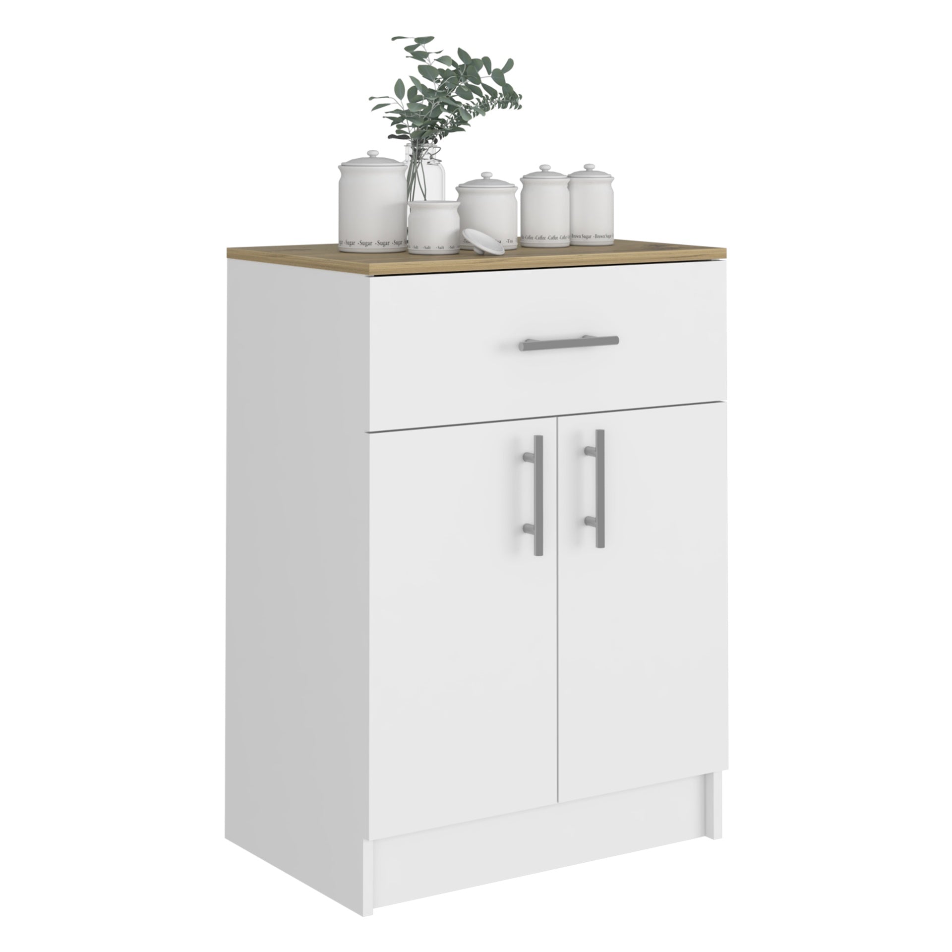 Pantry Cabinet Netal, One Drawer, White / Light Oak Finish