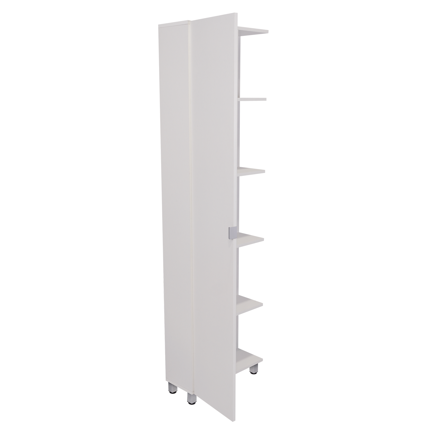 Corner Cabinet Womppi, Five Open Shelves, Single Door, White Finish